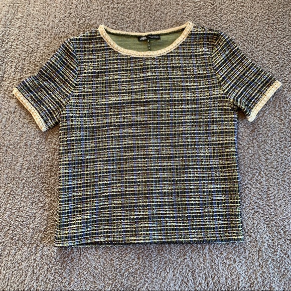 Zara Tops - NWOT Zara Short Sleeve Tweed & Faux Pearl Top S